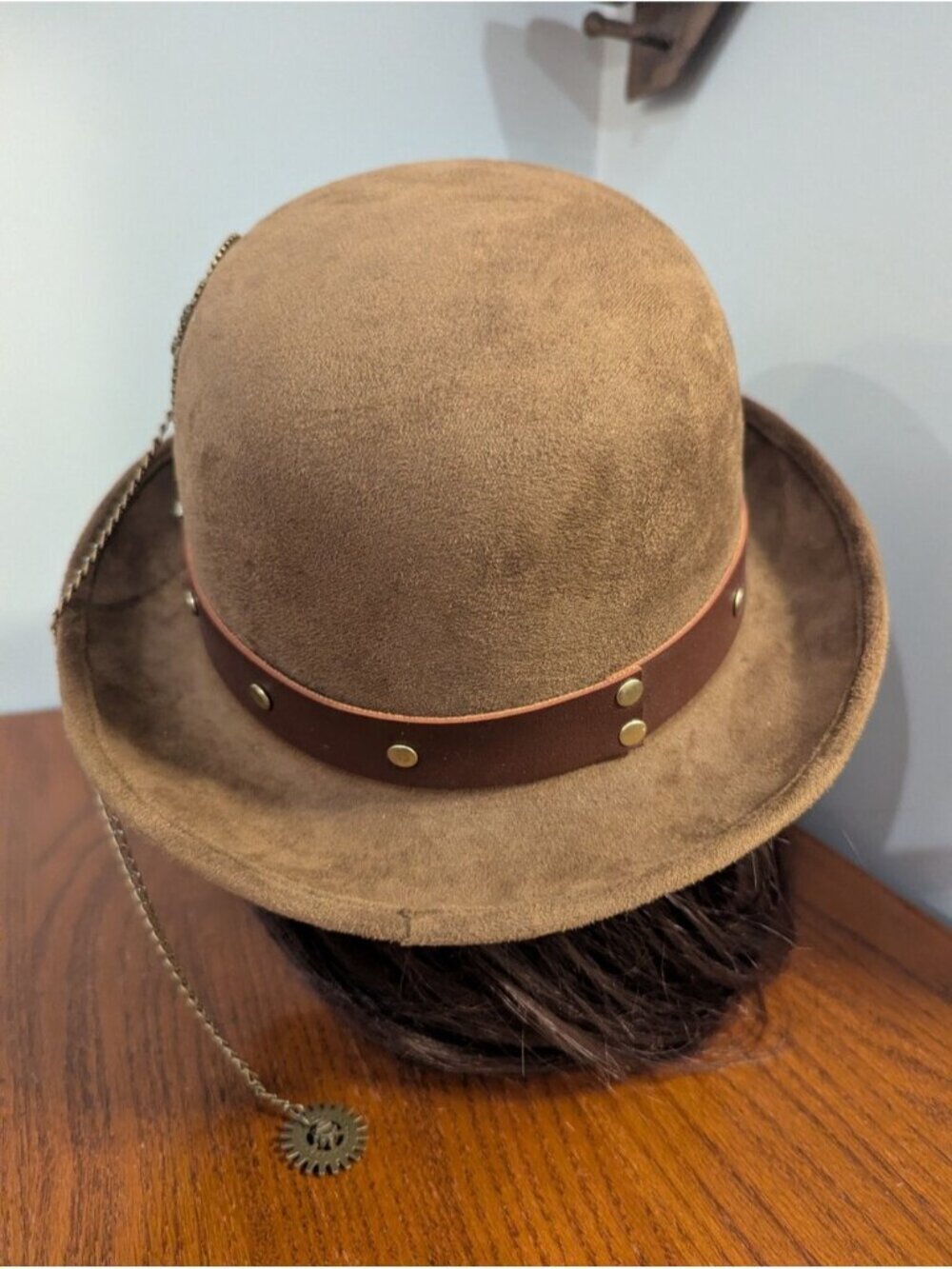 Steampunk Hat with gears Chain & Ammo, Brown bowler hat Renaissance Unisex OS - Picture 8 of 11